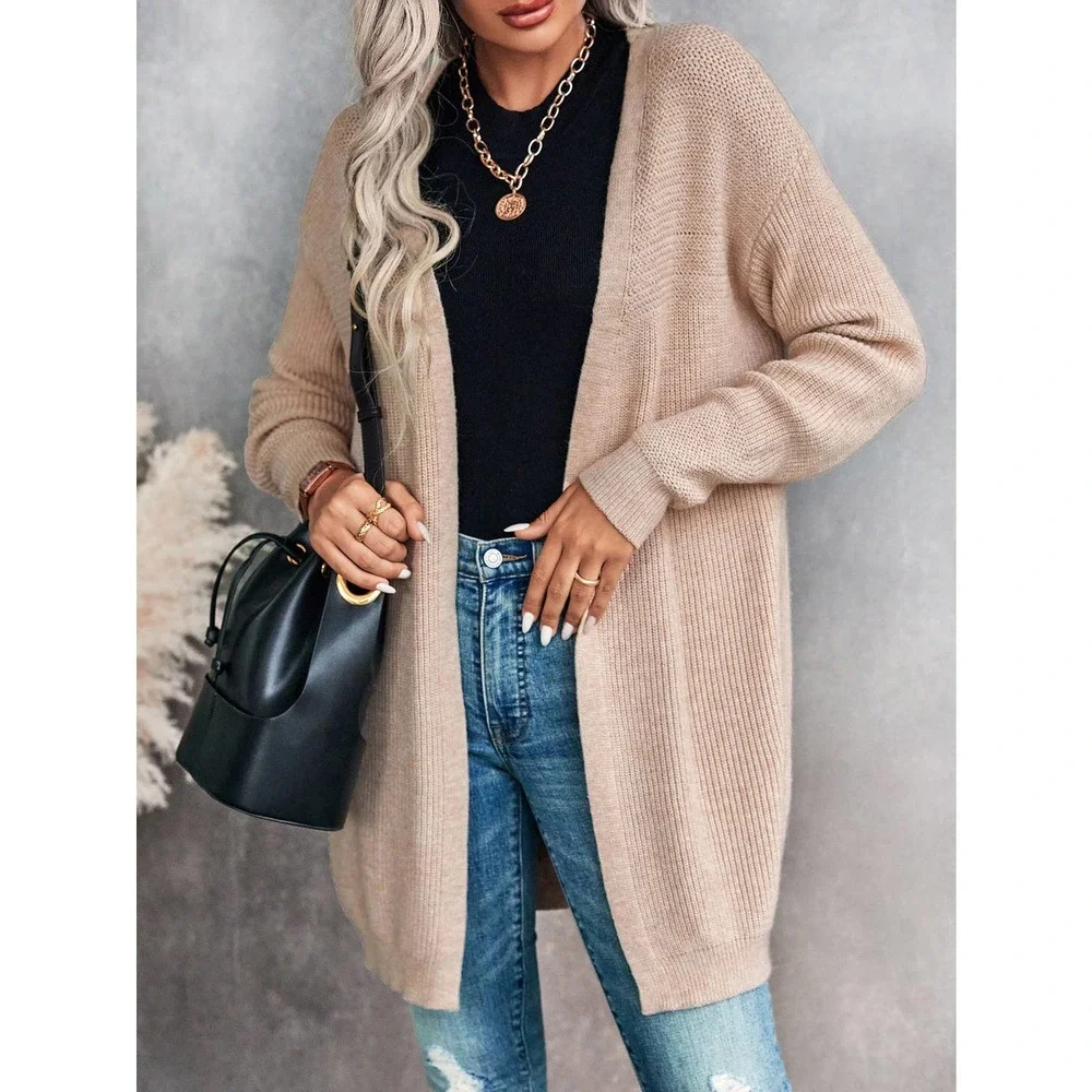 Drop Shoulder Duster Cardigan sweater tan - Picture 3 of 6